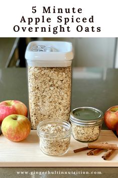 an apple spiced overnight oats recipe on a cutting board