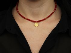 Red Bead Necklace, Beaded Choker Necklace, Boho Summer Choker, Gold Tiny Charm Choker, Gold Boho Necklace, Beaded Jewelry, Handmade Necklace Bohemian Choker Necklace, Gold Boho Necklace, Summer Choker, Handmade Choker Necklace, Red Choker, Bead Bar Necklace, Red Beaded Necklaces, Choker Gold, Silver Choker Necklace