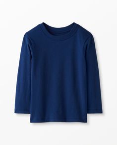 Boy's Navy Blue Layering Tee In Pima Cotton - Size 6-7 - Bright Basics - 100% Peruvian pima cotton jersey Ribbed neck First layer fit STANDARD 100 by OEKO-TEX® |  Prewashed Imported. Boy, Boy Clothes, Tops. Blue Cotton Long Sleeve Top, Blue Organic Cotton Long Sleeve Tops, Basic Blue Tops For Fall, Organic Cotton Long Sleeve Tops For Fall, Long Sleeve Organic Cotton Tops For Fall, Basic Blue Long Sleeve T-shirt, Blue Long Sleeve Basic T-shirt, Basic Organic Cotton Long Sleeve T-shirt, Blue Cotton Long Sleeve T-shirt