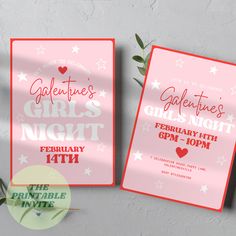 two valentine's day greeting cards with hearts and stars on them, sitting next to each other