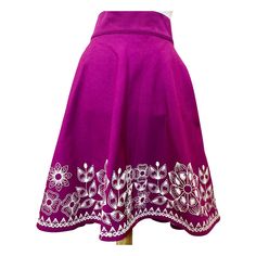 Beautiful Andean Peruvian Pollera(skirt).  This piece it's one of a kind and it has  been created  by an local artisan in Andean city of Cusco, Peru. The skirt Is made using indigenous weaving and embroidery techniques. The design is hand made using a Maquinaska (manual Sewing  machine). The soft fabric incorporates the versatile  style to a local tradition. The creation of this pollera was about 2 days from beginning to end. Every piece it's unique and has a piece of the rich cultural heritage Fitted Folk Style Skirt, Traditional Embroidered Fitted Skirt, Traditional Fitted Embroidered Skirt, Traditional Embroidered Flowy Skirt, Pink Embroidered Bohemian Skirt, Bohemian Pink Embroidered Skirt, Fitted Bohemian Skirt With Embroidered Hem, Traditional Skirt With Woven Motifs, Manual Sewing Machine