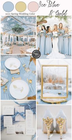 the wedding color scheme is blue and gold