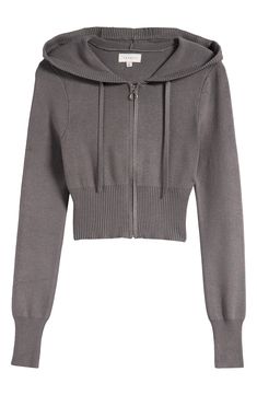 Love to layer in this weekend-perfect hoodie knit in a cropped silhouette and anchored with ribbed trim. 17" length (size Medium) Front zip closure Drawstring hood Ribbed cuffs and hem 70% viscose, 30% nylon Machine wash, dry flat Imported Fitted Knit Hoodie, Ribbed Hoodie, Avon Skin So Soft, Dream Outfits, Ootd Inspo, Fits Inspo, Fall Fits, Hoodie Outfit, Knit Hoodie