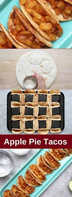 apple pie tacos are ready to be served in the oven, and then baked