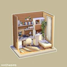 Sims Study Room Ideas, Sims 4 Tiny House Inspiration, Sims House Outside, Sims 4 Cc Build Mode Living Room, The Sims 4 Study Room, Sims 4 Activity Room, Sims Student House, Sims Study Room, Sims 4 Lounge Room Ideas