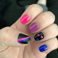 #bipride #nails #pride #pridenails #shortnails #summernails Pride Inspired Nails, Bisexual Flag Nails, Pride Short Nails, Cute Pride Nails, Bisexual Nail Ideas, Bi Flag Nails, Pansexual Nails, Trans Nails