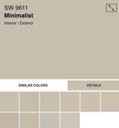 the color swat list for an interior and exterior paint scheme with neutrals, browns, and