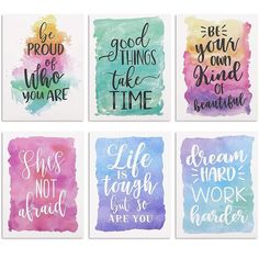 four watercolor prints with different sayings on them