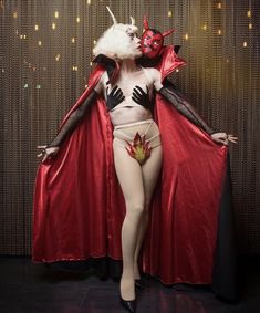 Fire Burlesque Costume, Cupid Burlesque, Campy Costumes, Drag Costume Ideas, Diy Burlesque Costume, Campy Fashion, Horror Drag, Halloween Burlesque, Pinup Halloween