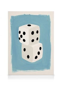 two white dices on a blue background with one black dot in the middle, and three smaller ones to the side