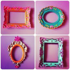 four different colored frames on a purple wall