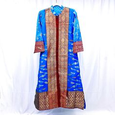 Traditional Bohemian Sherwani Gold Royal Blue Indian Luxury Top Layer Brand: Unknown // Handmade Size : Please See Measurements Color : Gold - The Gold Thread In This Piece Is Stunning! , Maroon, Red, Royal Blue Type: Sherwani (?) // Long Mens Tunic Piece Features : Long Tunic Style Shirt // Top Layer // Does Not Button All The Way Down // Top Few Buttons Unbutton But Does Not Open Completely In The Front Sleeve : See Measurements // Long Sleeve Detail : The Embroidery And Detail In The Fabric Is Stunning. Condition : This Is From A Woman That Collected Traditional Clothing From India So I Do Know This Is An Authentic Piece. I Have A Lot Of Other Traditional Pieces From Her Coll Mens Tunic, Indian Luxury, India Colors, Maroon Red, Tunic Style, Gold Thread, Long Tunic, Tunic Styles, Traditional Clothing