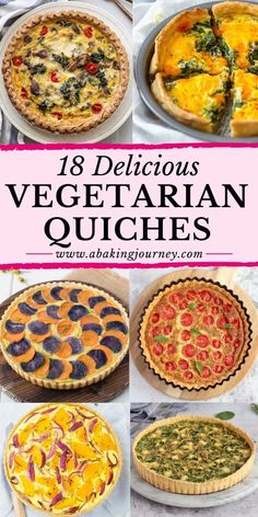 These 18 Delicious and Easy Vegetarian Quiche Recipes are perfect for breakfast, brunch, lunch and dinner. Packed with vegetables, these healthy veggie quiche recipes all make great meatless quiche ideas the whole family will love. Some with cheese and other with no cheese, you will find the one for you amongst all of these healthy quiche recipe ideas! Veggie Quiche Recipes, Vegetarian Brunch Recipes, Quiche Recipes Healthy, Lemon Ricotta Cheesecake, Vegetable Quiche Recipes, Vegetarian Quiche Recipes, Healthy Quiche, Vegetarian Quiche, Vegetarian Brunch