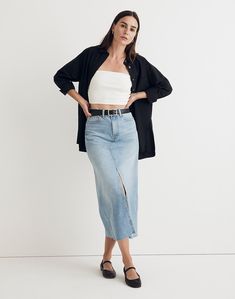 Denim Maxi Skirt in Merrimon Wash Madewell Skirt, Maxi Skirt Style, Long Denim Skirt, Denim Maxi, Denim Maxi Skirt, Slip Skirt, Madewell Denim, Denim Mini Skirt, High Waisted Denim