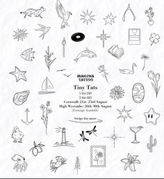 a bunch of different types of tattoos on a piece of paper with the words tattoo tiny tails written in it