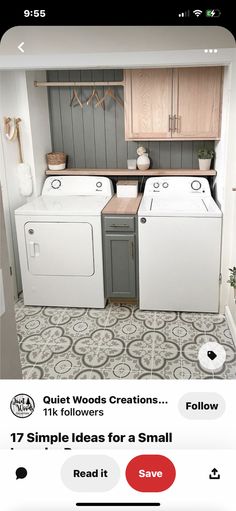 an appliance ad for a washer and dryer in a small kitchen