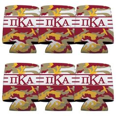 six red and yellow camo car mats with greek letters