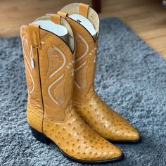 Ostrich Skin Men Western Boots Boots Mens Outfit, Boulet Boots, Mens Brown Leather Boots, Cowboy Boots Outfit, Justin Cowboy Boots, Brown Western Boots, Mens Brown Boots, Black Leather Cowboy Boots, Square Toe Western Boots