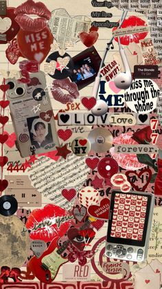 a collage with many different pictures and words on it's side, including an old cell phone