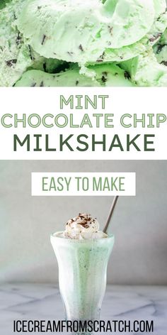 A decorative milkshake glass filled with a mint chocolate chip milkshake topped with whipped cream and chocolate shavings with a metal straw sticking out of it. Chocolate Ice Cream Milkshake, Chocolate Chip Milkshake, Easy Milkshake, Peppermint Milkshake, Mint Milkshake, Mint Chocolate Chip Milkshake, Milkshake Recipe Easy, Mint And Chocolate, Homemade Milkshake