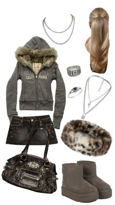 Trapper Hat Outfit, Deep Winter Palette Outfits, 2000s Stuff, Y2k Grunge Style, Trashy Outfits, Cosy Outfit, Y2k Fits, Hat Outfit, Outfit Layout