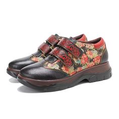 Introducing our RetroLuxe Printed Comfort Heeled Casual Shoes, crafted with a combination of genuine sheepskin and PU leather for a luxurious feel. The printed pattern adds a touch of sophistication, while the round toe and flat heel provide all-day comfort. With a VELCRO closure and true-to-size fit, these shoes are perfect for any occasion. Upgrade your footwear collection today and step into style with our RetroLuxe Printed Comfort Heeled Casual Shoes. Obiono Shoes, Floral Flat Shoes, Elegant Chunky Heels, Low Heel Ankle Boots, Flats Shoes Comfortable, Tassel Shoes, Floral Flats, Pattern Shoes, Women Shoes Online