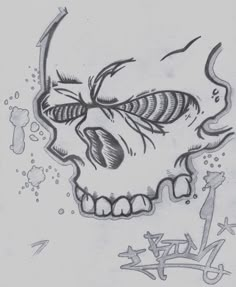 a drawing of a skull with an arrow on it's forehead and eyes drawn in pencil