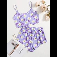 Brand New Really Cute Pj Set 88% Polyester 12%Cotton Has A Medium Stretch And Super Comfy And Silky Feeling. Size Small Bust 29.9”. Waist 24.4-38.6”. Hip 40.2”. Top Length 13.8” Shorts Length: 9.1” Fitted Floral Print Casual Sleepwear, Casual Fitted Floral Print Sleepwear, Fitted Casual Sleepwear For Vacation, Summer Purple Cotton Sleepwear, Trendy Beach Sleepwear For Spring, Purple Floral Print Sleepwear For Summer, Summer Floral Print Purple Sleepwear, Casual Purple Sleepwear For Summer, Fitted Purple Sleepwear For Summer