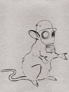 a drawing of a rat wearing a gas mask