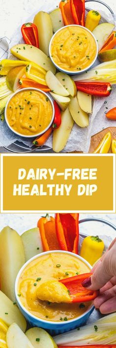 dairy - free healthy dip recipe with carrots, celery, and apples