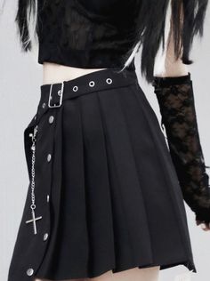 ❤Cross-strap Asymmetrical Pleated Wrap Skirt❤ Edgy Skirt With Belt Loops For Alternative Fashion, Gothic Black Bottoms With Asymmetrical Hem, Alternative Black Pleated Mini Skirt, Chic Black Mini Skirt For Alternative Fashion, Black Gothic Pleated Skirt, Edgy Black Asymmetrical Bottoms, Gothic Black Bottoms With Belt, Gothic Black Asymmetrical Skirt, Edgy Black Asymmetrical Mini Skirt