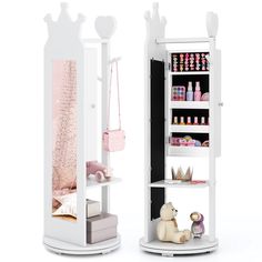 PRICES MAY VARY. Perfect Gift for Kids: Combining a full-length mirror and a clothes rack, this 360° swivel jewelry cabinet provides an all-in-one solution for keeping children's treasures safe and outfits ready. Decorated with cute crown & heart patterns, it is a charming addition to any girl's bedroom. Multiple Storage Options: The interior of this jewelry armoire features 35 ring slots and 3 storage shelves, offering plentiful space for a variety of accessories, from earrings and bracelets to Mirror With Jewelry Storage, Dress Up Corner, Full Length Mirror Cabinet, Mirror Jewelry Cabinet, Mirror Clothes, Cute Crown, Jewelry Armoires, Mirror Jewelry Storage, Mirror Jewelry