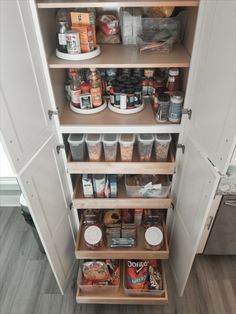 the pantry is stocked with all kinds of food