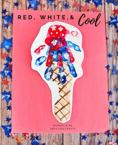 an ice cream cone with red, white and blue decorations