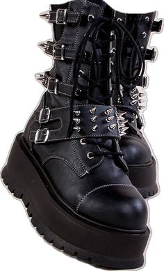 Alternative Style Lace-up Boots With Lug Sole For Streetwear, Punk Style Lace-up Boots With Chunky Platform, Alternative Black Lace-up Boots With Chunky Platform, Streetwear Lace-up Combat Boots With Rivets, Punk Style Moto Boots With Chunky Platform, Punk Moto Boots With Chunky Platform, Punk Style Platform Boots With Round Toe For Streetwear, Punk Moto Boots With Chunky Platform And Round Toe, Edgy Lace-up Boots With Lug Sole For Streetwear