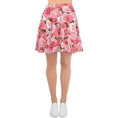 The soft fabric and flared cut of this skater skirt are just a few of the reasons why it's bound to become a favorite in your wardrobe. The flattering silhouette looks great on any body type, and thanks to the elastic waistband, you'll feel extra comfy. * 82% polyester, 18% spandex * Fabric weight: 6.78 oz/yd² (230 g/m²) (weight may vary by 5%) * Smooth fabric * Mid-thigh length * Elastic waistband * Overlock seams, coverstitch hemline * Blank product components in the US and Mexico sourced from China * Blank product components in the EU sourced from China and Lithuania This product is made especially for you as soon as you place an order, which is why it takes us a bit longer to deliver it to you. Making products on demand instead of in bulk helps reduce overproduction, so thank you for m Pretty Pink, Spandex Fabric, Pretty In Pink, Skater Skirt, Soft Fabric, Pink Roses, Soft Fabrics, Fabric Weights, Looks Great