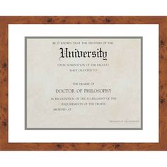 an award certificate with the words university on it