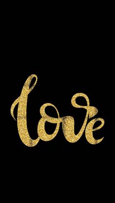 the word love written in gold glitter on a black background