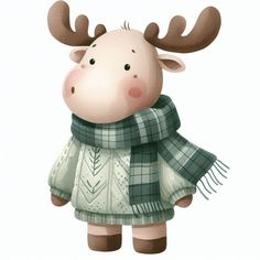 a cartoon moose wearing a scarf and sweater