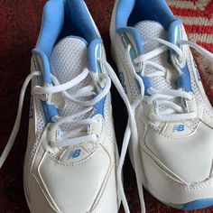 New Balance Sneakers. White. Never Worn. No Tags. Blue New Balance Low-top Walking Shoes, New Balance Blue Walking Shoes With Round Toe, Casual Blue New Balance Walking Shoes, White New Balance Walking Sneakers, New Balance White, Balance Sneakers, New Balance Sneakers, New Balance Shoes, Sneakers White