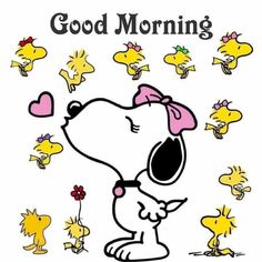 a cartoon dog with hearts on it's nose and the words, good morning