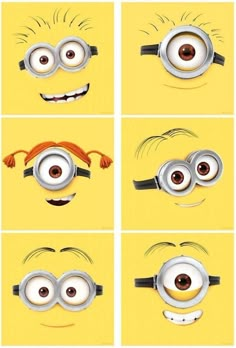 four different pictures of the same minion with their eyes open and one eye closed