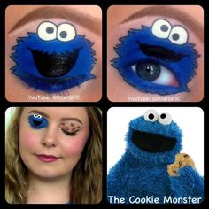 The Cookie Monster Makeup. YouTube channel: https://www.youtube.com/user/GlitterGirlC Mehr Cookie Monster Makeup, Cookie Monster Birthday Party, Makeup Zombie, Monster Decorations, Quick Costumes, Monster Makeup