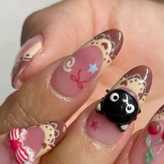 Choco Cat Nails, Korean Halloween Nails, Zenitsu Nails, Diy Fall Nails, Fall Nail Art Ideas, Pretty Gel Nails, Really Cute Nails, Soft Nails, Kawaii Nails