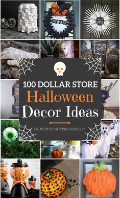 a collage of halloween decor items with the words, dollar store halloween decor ideas