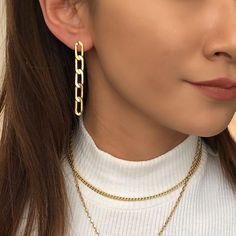 18K Gold Plating Chain Drop Earring Minimalist Gold Dangling | Etsy Modern Linear Earrings With Adjustable Chain, Minimalist Gold Plated Linear Earrings With Adjustable Chain, Trendy Long Drop Linear Earrings, Minimalist Gold Chain Drop Earrings, Trendy Gold Dangle Linear Earrings, Minimalist Gold Plated Earrings With Delicate Chain, Minimalist Gold-plated Earrings With Delicate Chain, Modern Gold Linear Earrings In 14k Gold Filled, Everyday Linear Earrings With Delicate Chain