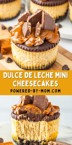 an image of cheesecakes with chocolate and peanut butter on top in the middle