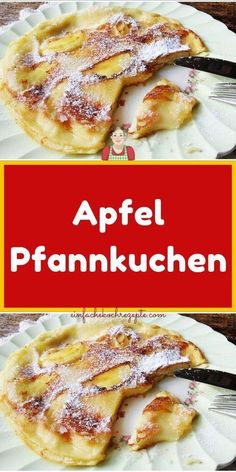 two plates with pancakes on them and the words appel pfankukchen