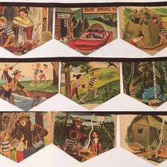 an assortment of vintage children's neck ties with images of people and animals on them