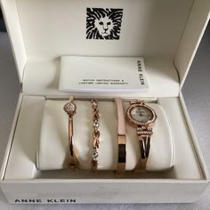 Anne Klein Watch And Bracelet Set New For Sale Rose Gold-Tone Brand New, Never Used With New Battery Includes Watch And 3 Bracelets $48 Fast Shipping, Same Day Or Next Business Day Bundle And Save, Combine Shipping, Maximum 5 Lbs For $7.97 Reasonable Offers Are Welcome Thank You [#3] Rose Gold Jewelry And Watches For Formal Occasions, Rose Gold Metal Jewelry And Watches For Gifts, Round Rose Gold Jewelry And Watches For Gifts, Rose Gold Bracelets Fashion Accessory, Elegant Rose Gold Watches As Fashion Accessory, Rose Gold Watches With Bracelet Strap As Gift, Elegant Metal Jewelry And Watches For Gifts, Elegant Rose Gold Watch As A Gift, Elegant Rose Gold Watch For Gift